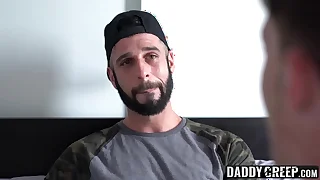Tattooed stepdad rimming and bareback fucking naughty twink